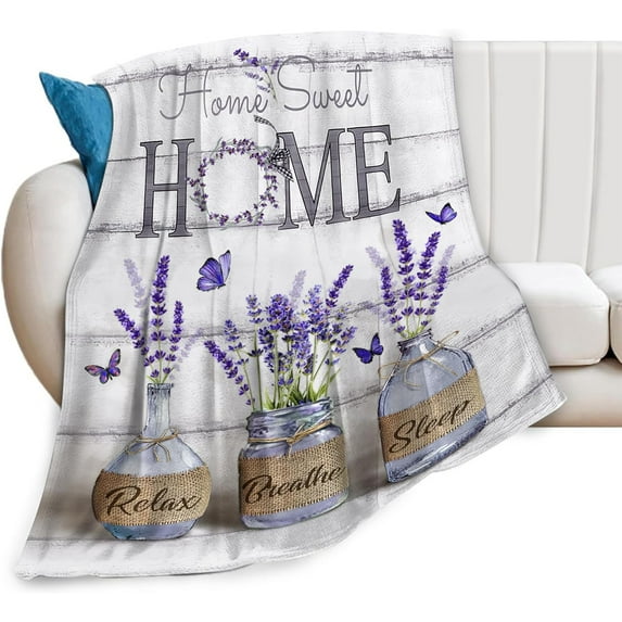 Farmhouse Floral Blanket for Women Girls Ultra Soft Cozy Lavender Flower Throw Blanket Fleece Fuzzy Plush Bedding Blanket Purple Flower Gifts for Women Girls Kids Adults Couch Sofa 60"x50"