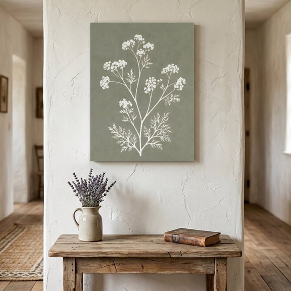 Farmhouse Floral Canvas Wall Art for Living Room Bedroom Bathroom, Vintage White Blossom Wildflower Sage Green Canvas Art Wall Decor, Artwork for Walls Home Office Decor, 18"x24"