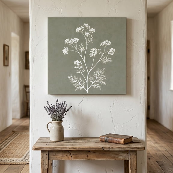 Farmhouse Floral Canvas Wall Art for Living Room Bedroom Bathroom, Vintage White Blossom Wildflower Sage Green Canvas Art Wall Decor, Artwork for Walls Home Office Decor, 8"x8"