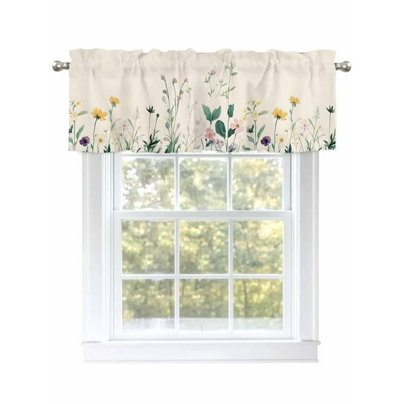 Farmhouse Floral Curtain Valances for Windows, Vintage Flowers Botanical Kitchen Valance Window Treatment, Light Filtering Block Curtains for Bathroom/Bedroom/Living Room 42'' x 12''