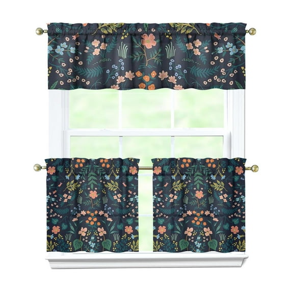 Farmhouse Floral Curtains 24 Inch - 3 Panel Set with Vintage Botanical Print, Bohemian Wildflowers & Bees, Rod Pocket for Spring Summer Decor