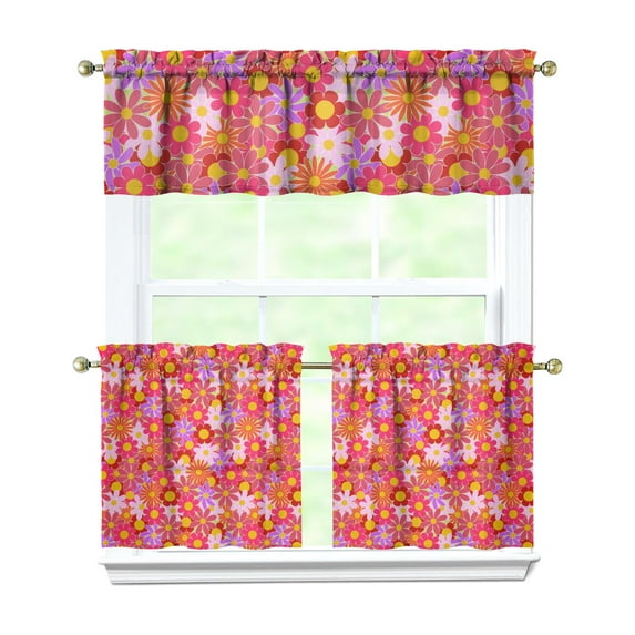 Farmhouse Floral Curtains 24" Short - 3 Panel Set with Vintage Botanical Print, Bohemian Wildflowers, Rod Pocket Window Drapes for Rustic Decor