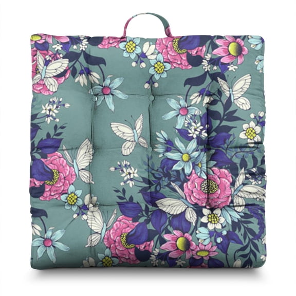 Farmhouse Floral Cushion 22x22 Inch Meditation Pillow, Tropical Flower & Leaves, Lightweight for Balcony Relaxation