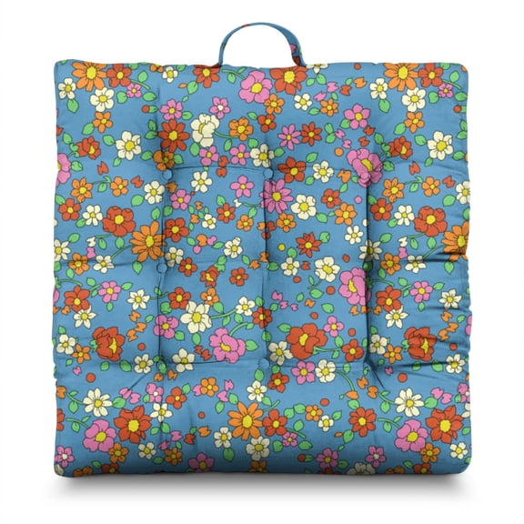 Farmhouse Floral Cushion 22x22 Inch Meditation Pillow, Tropical Flower & Leaves, Lightweight for Balcony Relaxation