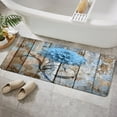 thumbnail image 1 of Farmhouse Floral Flower Bath Mat, Dahlia Rustic Wooden Plank Country Barn Wood Blue Flower Non-Slip Flannel Soft Doormat Floor Entryways Outdoor Indoor Front Door Mat, (16X48), 1 of 6