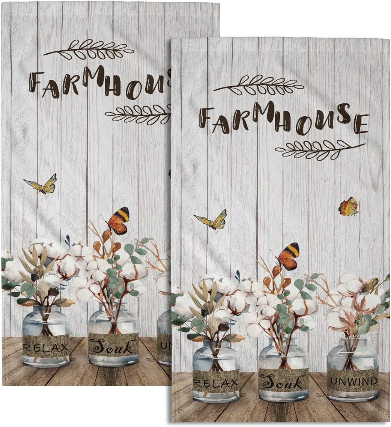 Farmhouse Floral Hand Towels  Wood Bath Towels Set of 2 Soft Guest Face Towel Fingertip Towel Washcloth for Bathroom Spa Guest Gift