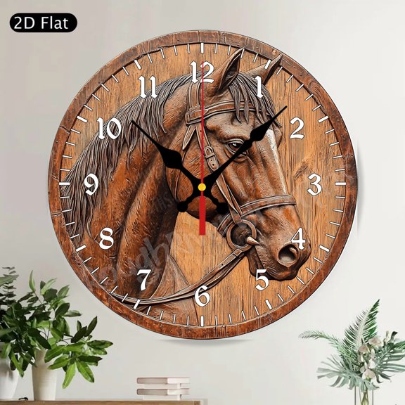 Farmhouse Floral Hello Round Wall Clock Silent Non Ticking Wood Home Decor