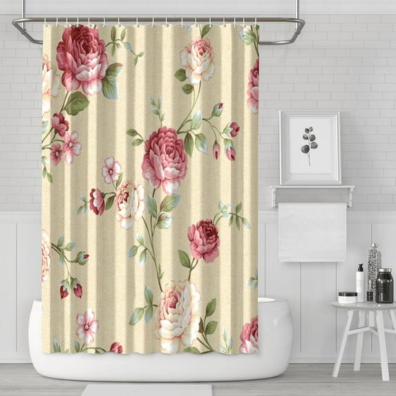 Farmhouse Floral & Hummingbird Shower Curtain – Watercolor Botanical Aesthetic, Rustic Style, 72x72 Inches