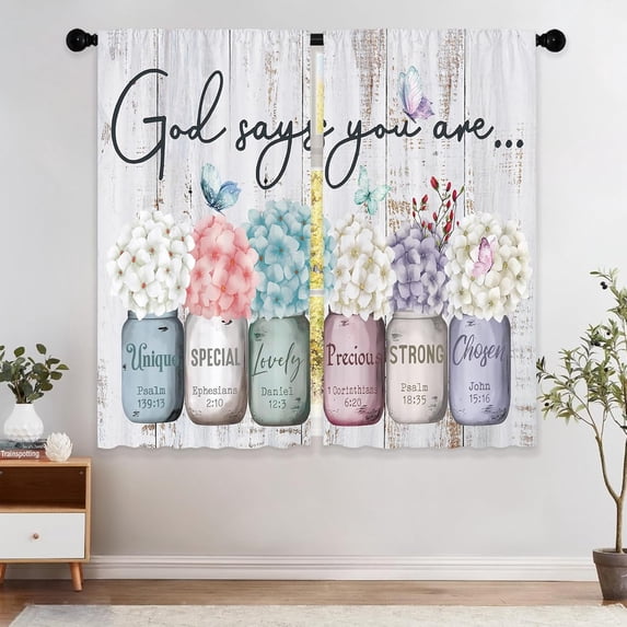 Farmhouse Floral Inspirational Bible Curtains, Flower Window Curtains 42x63 Inch for Bedroom Living Room Decor, Mason Jar Christian Drapes Treatment Draperies Fabric Rod Pocket (2 Panels