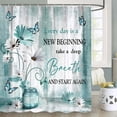 thumbnail image 1 of Farmhouse Floral Inspirational Shower Curtain,Teal Daisy Flowers Butterfly Proverb Bathroom Curtain,Country Farm Turquoise Blue White Fabric Bathtub Curtain,with 12PCS Hooks,69X70 in, 1 of 4