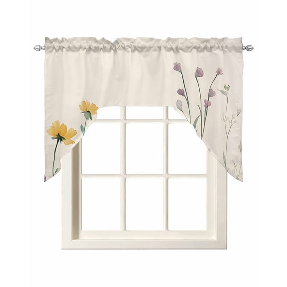 Farmhouse Floral Kitchen Curtains Swag Valance for Windows/Bathroom/Cafe, Vintage Flowers Botanical Rod Pocket Drape Panel Swag Curtain Valance for Bedroom/Living Room 55''x36''