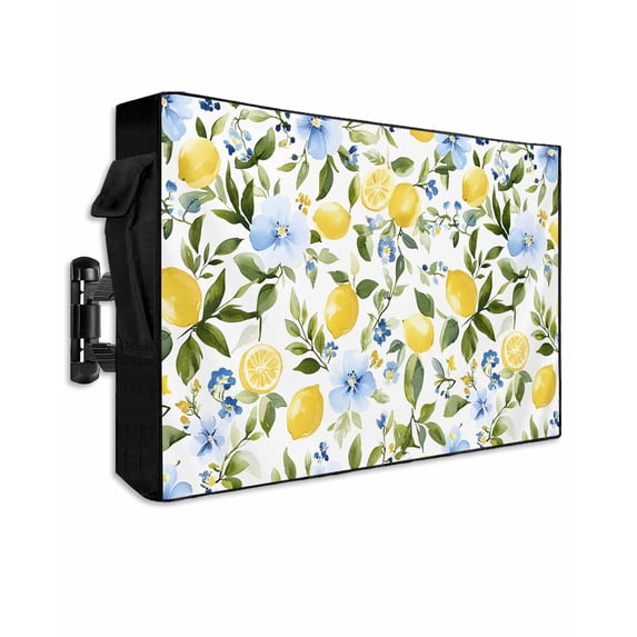 Farmhouse Floral Outdoor TV Cover 40 to 43 inch Lemon Eucalyptus Leaf Watercolor Plant Waterproof Dustproof TV Covers for Outside with Zipper Remote Control Pocket Flat Screen Protectors