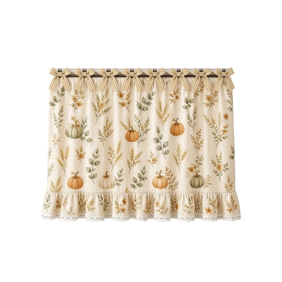 Farmhouse Floral Oven Curtain, Ruffle Trim with Ribbon Ties, Decorative Stove & Cabinet Dust Cover, Rustic Style Kitchen Decor for Cottage Home