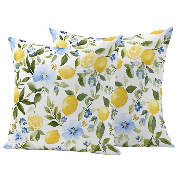 Farmhouse Floral Pillow Covers 2 Pack Lemon Eucalyptus Leaf Watercolor Plant Pillowcase Waterproof Outdoor Throw Pillow Cover for Patio Garden Square Cushion 16”x16”