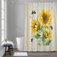 thumbnail image 1 of Farmhouse Floral Shower Curtain for Bathroom Decor, Sunflowers Bee Vintage Linen Background Waterproof Fabric Shower Curtain, 72"x84" Set with 12 Hooks, 1 of 9