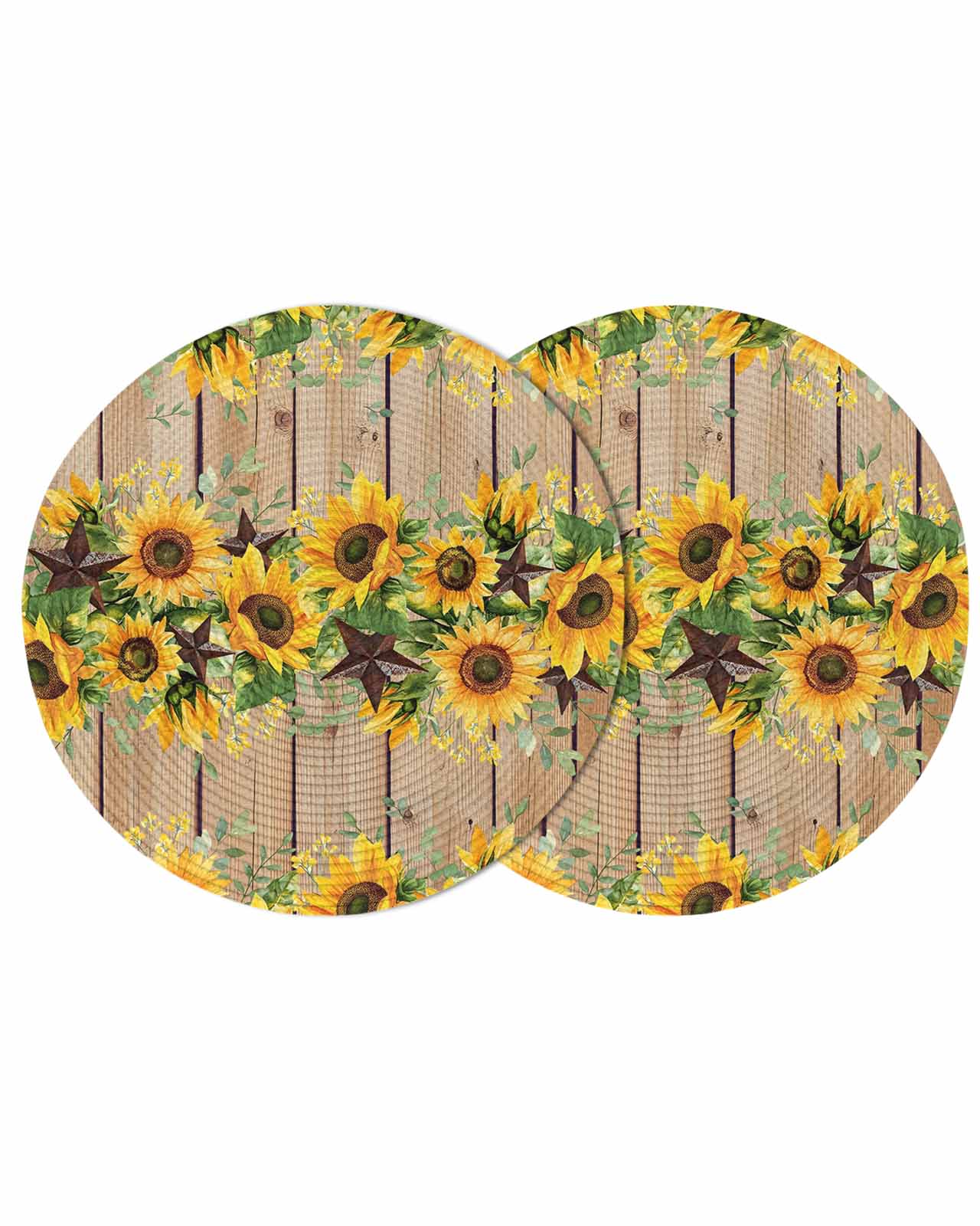 Farmhouse Floral Sunflower Round Table Placemats set of 2, Rustic Barn ...