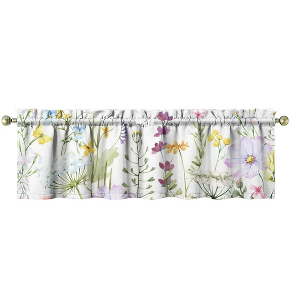 Farmhouse Floral Valance Curtain - 54 Inch Rod Pocket Window Topper with Botanical & Butterfly Design, Soft Polyester Fabric, Light Filtering for Kitchen, Modern Rustic Decor (1 Panel, 54x18 Inches)