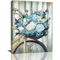 thumbnail image 1 of Farmhouse Floral Wall Art Blue Flower Bicycle Pictures Farmhouse Bathroom Wall Decor Rustic Country Floral Canvas Painting Framed Artwork for Bathroom Bedroom Living Room 12"x16", 1 of 6