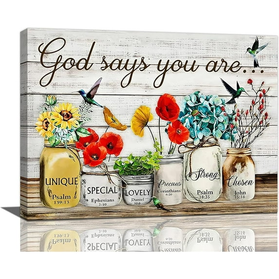 Farmhouse Floral Wall Art Country Flower Hummingbird Pictures Wall Decor Rustic Christian Bible Verse Canvas Prints Painting Home Decorations Artwork for Bathroom Bedroom Living Room Office Kitchen