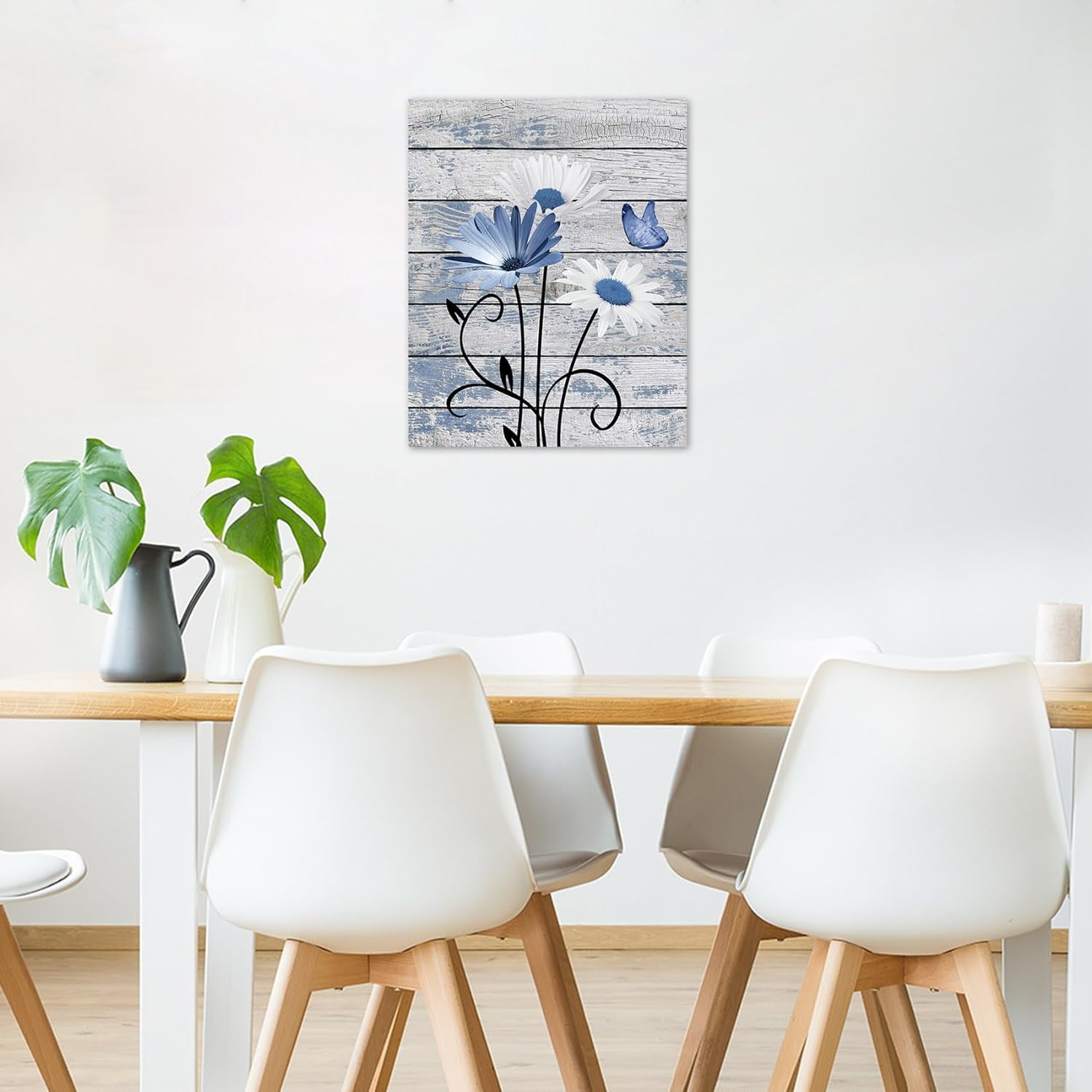 Farmhouse Floral Wall Art for Living Room, Blue and White Daisy Flower ...