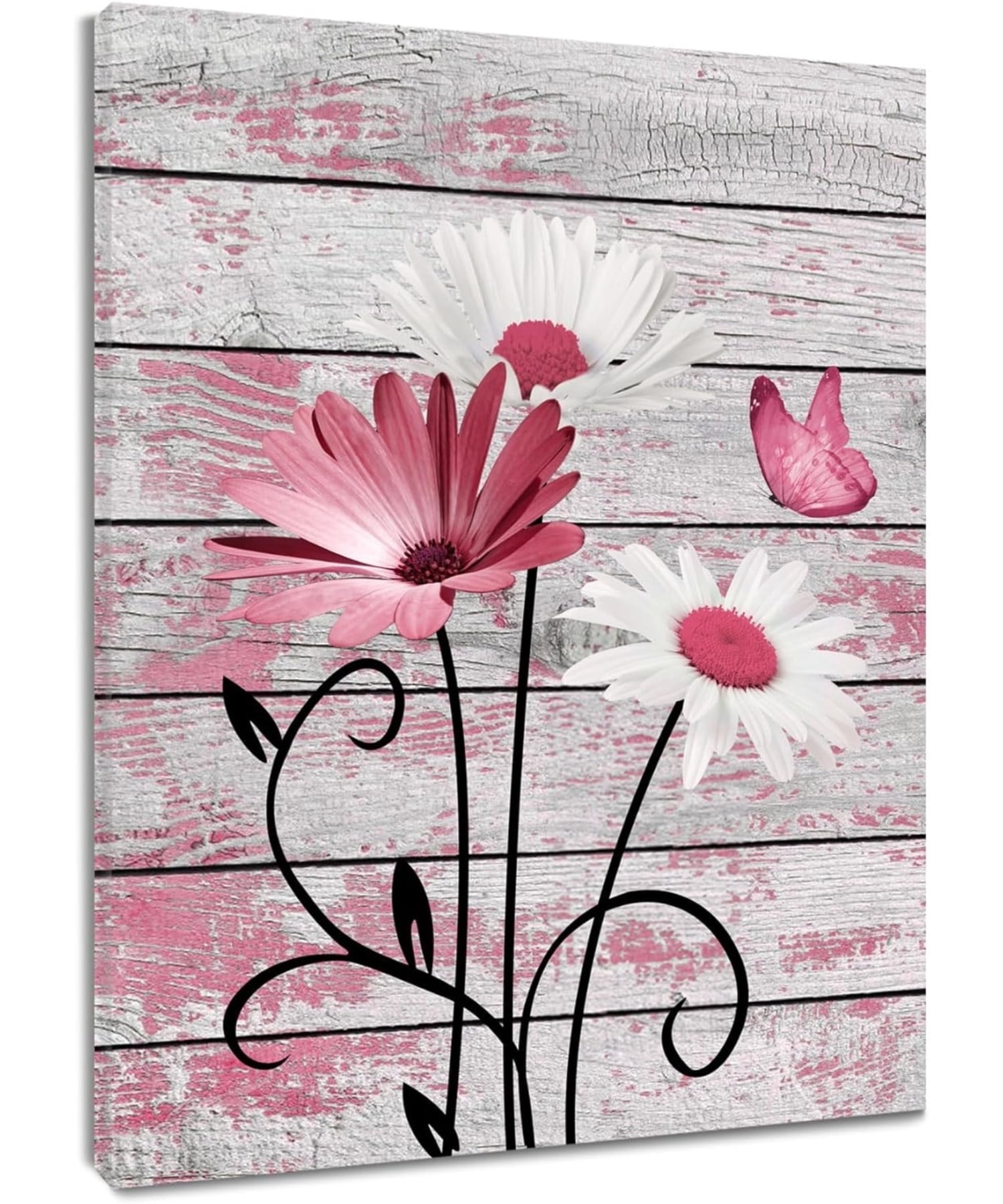 Farmhouse Floral Wall Art for Living Room, Pink and White Daisy Flower ...