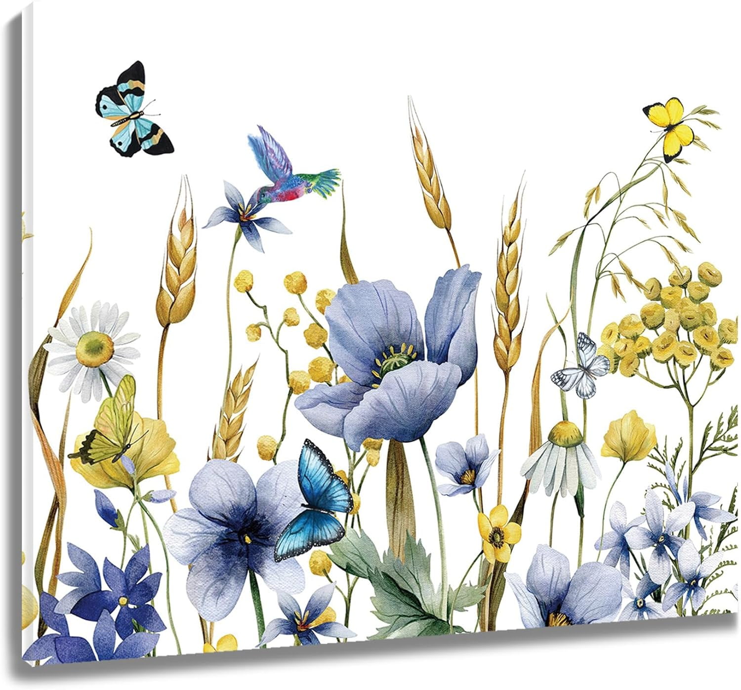 Farmhouse Floral Wall Art for Living Room,Blue and Yellow Flower and ...