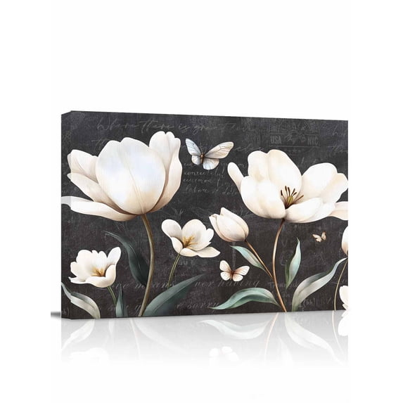 Farmhouse Floral Wall Art for Living Room,Canvas Picture Wall Decor for Bathroom Bedroom,Magnolia Flowers Vintage Blackboard Painting Artwork for Office Kitchen Hallway Dining Room Home Decor 12"x16"