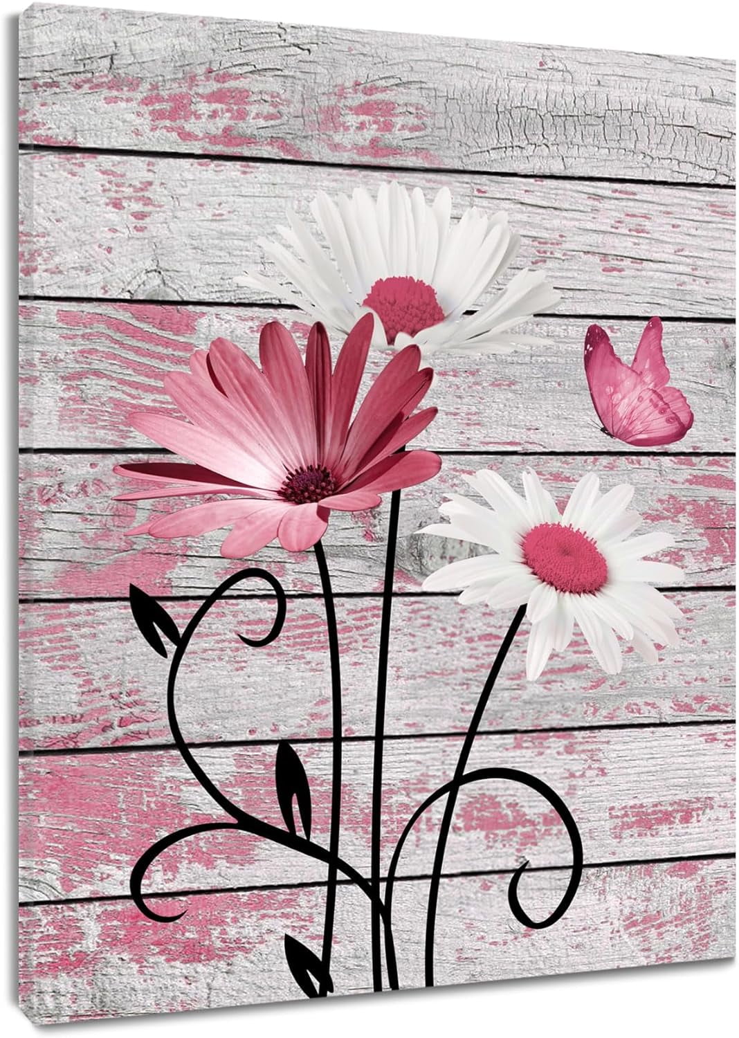 Farmhouse Floral Wall Art for Living Room, Pink and White Daisy Flower ...