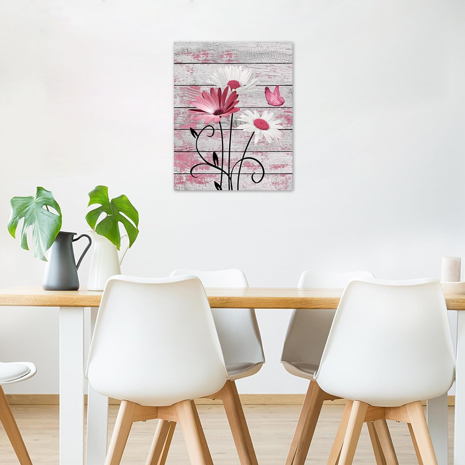 Farmhouse Floral Wall Art for Living Room, Pink and White Daisy Flower ...