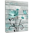 thumbnail image 1 of Farmhouse Floral Wall Art for Living Room, Teal and White Daisy Flower and Butterfly on Rustic Wood Board Canvas Wall Art Framed Artwork Ready to Hang for Bathroom Bedroom Decor, 16L X 12W, 1 of 6