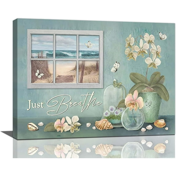 Farmhouse Floral Wall Art, Rustic Canvas Painting for Bathroom Decor, 16'x12' Framed Artwork