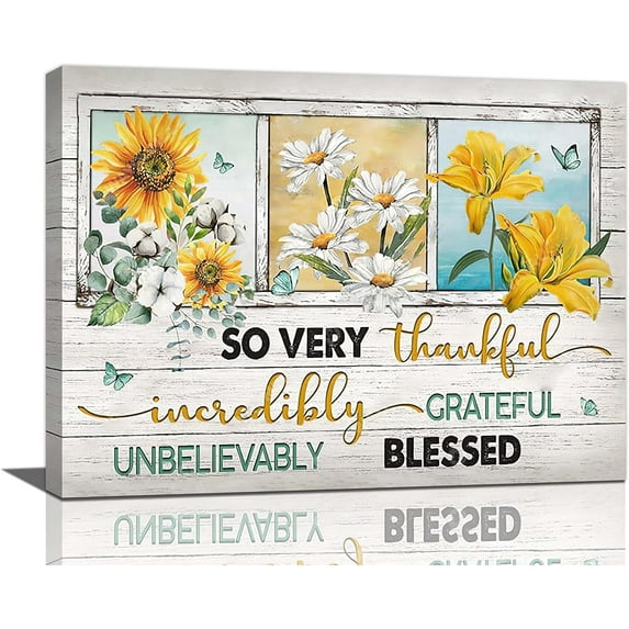 Farmhouse Floral Wall Art, Rustic Canvas Painting for Bathroom Decor, 16'x12' Framed Artwork