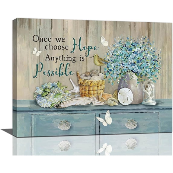 Farmhouse Floral Wall Art, Rustic Canvas Painting for Bathroom Decor, 8'x12' Framed Artwork