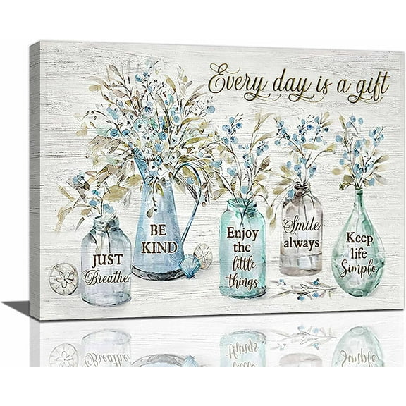 Farmhouse Floral Wall Art Rustic Flower Picture Wall Decor Country Painting Canvas Prints Modern Framed Home Decor for Bathroom Bedroom Living Room 16"x12"