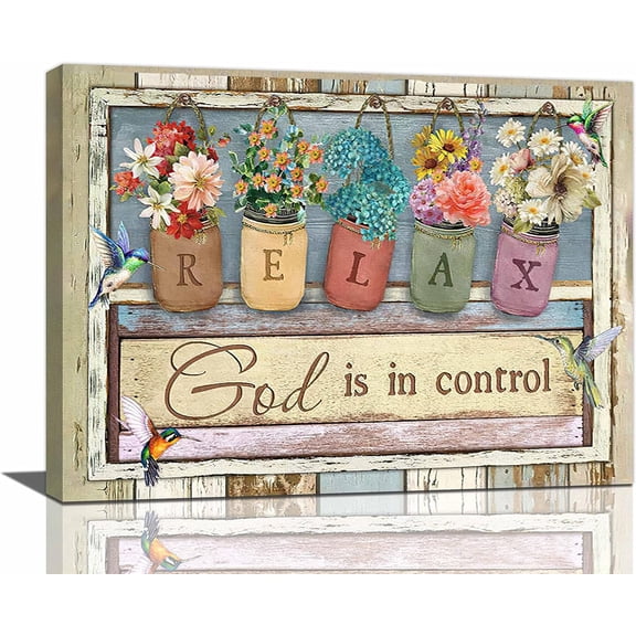 Farmhouse Floral Wall Art Rustic Flower Pictures Wall Decor Country Relax Painting Canvas Prints Modern Framed Home Artwork Decor for Bathroom Bedroom Living Room 16"x12"