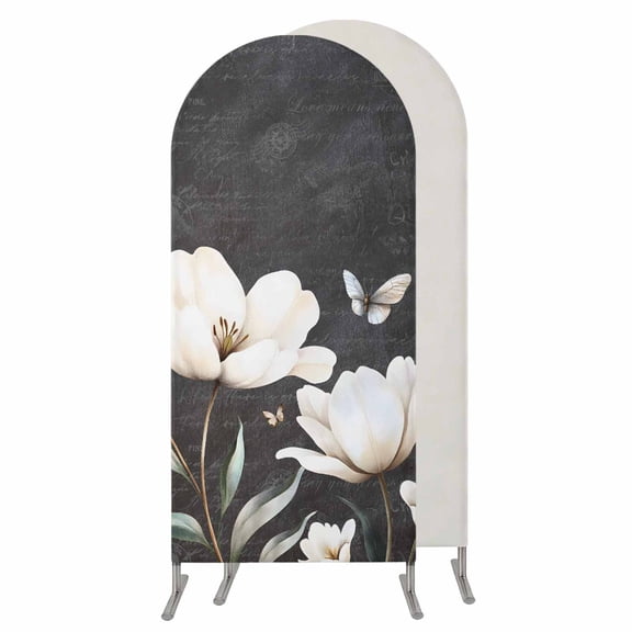 Farmhouse Floral Wedding Arch Cover,Stretchy Spandex Arch Backdrop Stand Covers 4 FT,Magnolia Flowers Vintage Blackboard Round Top Arched Backdrop Cover for Birthday Party Ceremony Baby Shower Event