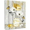 thumbnail image 1 of Farmhouse Floral Yellow Canvas Wall Art Daisy in Vase and Butterfly on Retro Wood Framed Wall Art Nature Plant Flower Pictures Wall Decor for Bathroom Living Room Bedroom Home,16L X 12W inches, 1 of 6