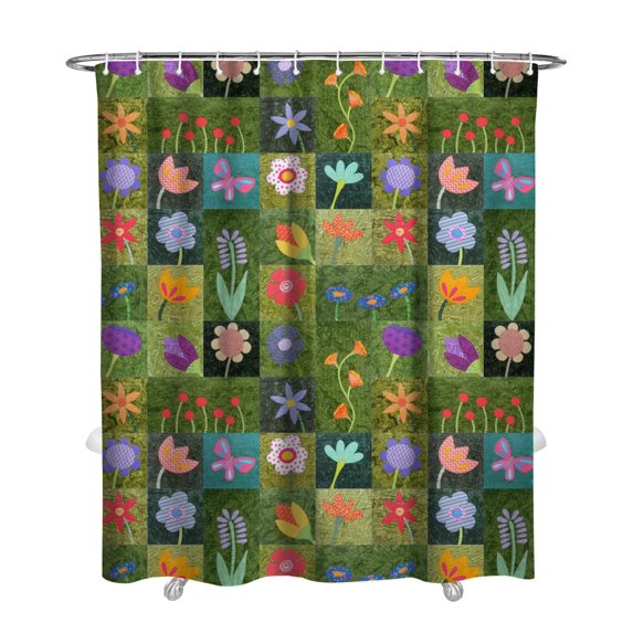 Farmhouse Floral and Bee Pattern Shower Curtain 72x84, Vintage Country Garden Style with Hooks