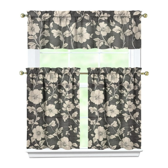 Farmhouse Floral and Leopard Kitchen Curtains Set - Retro Botanical Rod Pocket Window Panels