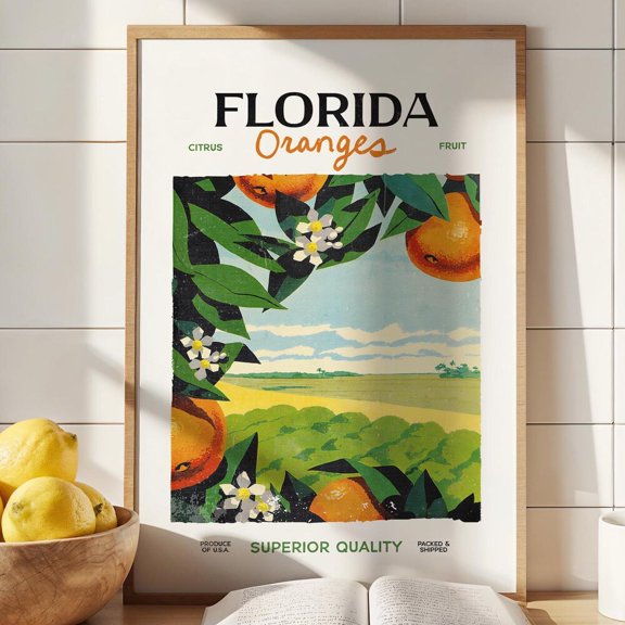 Farmhouse Florida Print Retro Kitchen Art Decor Florida Fruit Oranges Kitchen Wall Art Retro Oranges Poster Kitchen Gift for Home