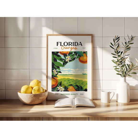 Farmhouse Florida Print Retro Kitchen Art Decor Florida Fruit Oranges Kitchen Wall Art Retro Oranges Poster Kitchen for Home, Unframed Paper Poster 8x10in