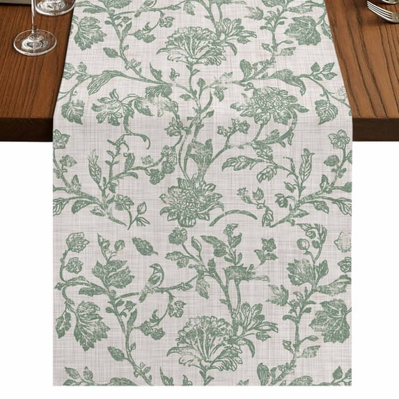 Farmhouse Flower 36 Inch Table Runner, Botanical Vintage Fruit Green Leaf Farmhouse Dresser Scarf Cotton & Linen Tablerunner for Dining/Kitchen Island/Holiday Party Décor Small 13" x 36"