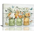 thumbnail image 1 of Farmhouse Flower Bathroom Decor Wall Art Rustic Butterfly Floral Pictures Wall Decor Relax Soak Unwind Bathroom Sign Canvas Painting Prints Artwork Home Decorations Framed for Bedroom 12inx16in, 1 of 6