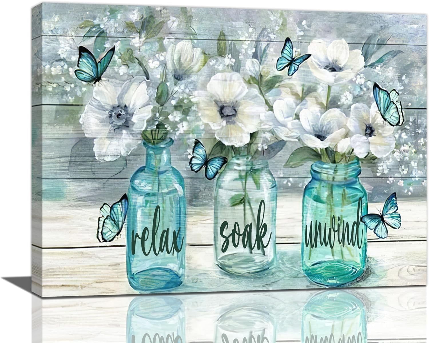 Farmhouse Flower Bathroom Decor Wall Art Rustic Butterfly White Floral ...