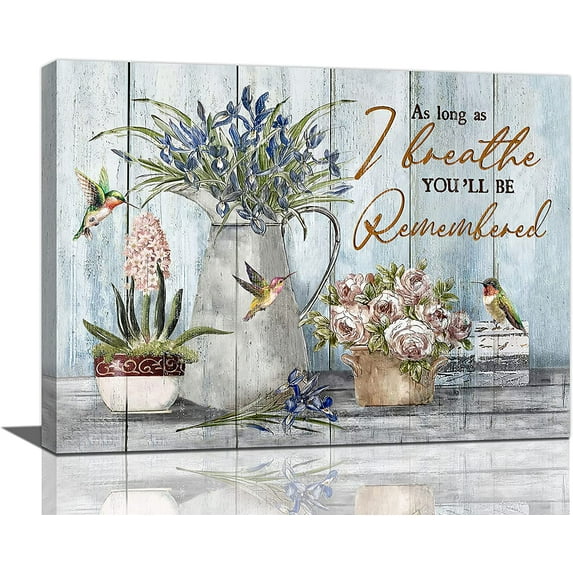 Farmhouse Flower Bathroom Decor Wall Art Rustic Country Farm Rose Hummingbird Floral Pictures Wall Decor Canvas Painting Prints Artwork Home Decorations Framed for Bathroom Bedroom Kitchen 16"x12"