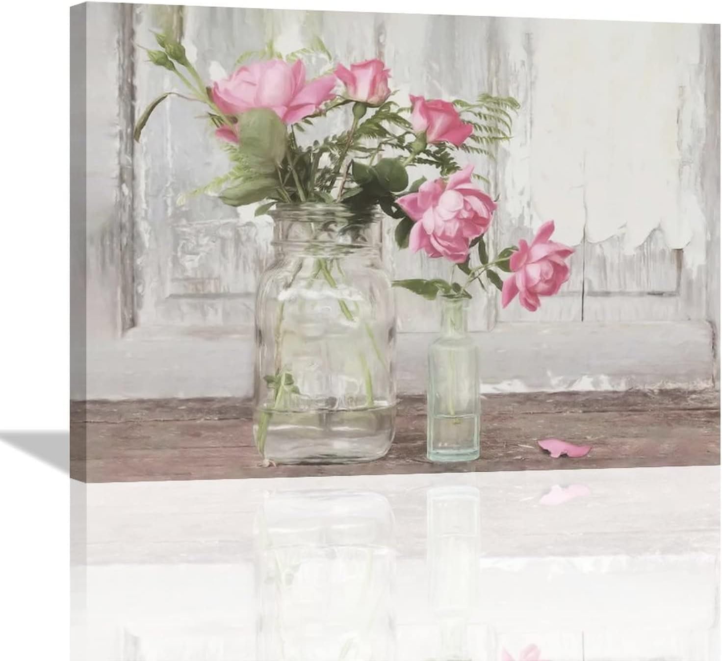 Farmhouse Flower Bathroom Decor Wall Art Rustic Floral Pictures Floral Decor Flower Canvas Painting Flower Decorations Framed Artwork for Bathroom Kitchen Bedroom 16"x12"