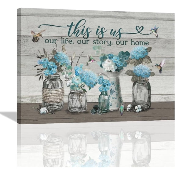 Farmhouse Flower Bathroom Decor Wall Art Rustic Floral Pictures Hummingbird Decor Flower Canvas Painting Flower Decorations Framed Artwork for Bathroom Kitchen Bedroom 16"x12"