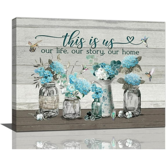 Farmhouse Flower Bathroom Decor Wall Art Rustic Floral Pictures Hummingbird Decor Flower Canvas Painting Flower Decorations Framed Artwork for Bathroom Kitchen Bedroom 16"x12"