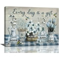 thumbnail image 1 of Farmhouse Flower Bathroom Decor Wall Art Rustic Flower Every Day Is A Gift Floral Spring Summer Pictures Wall Decor Canvas Painting Prints Artwork Framed for Bedroom Living Room 16"x12", 1 of 6