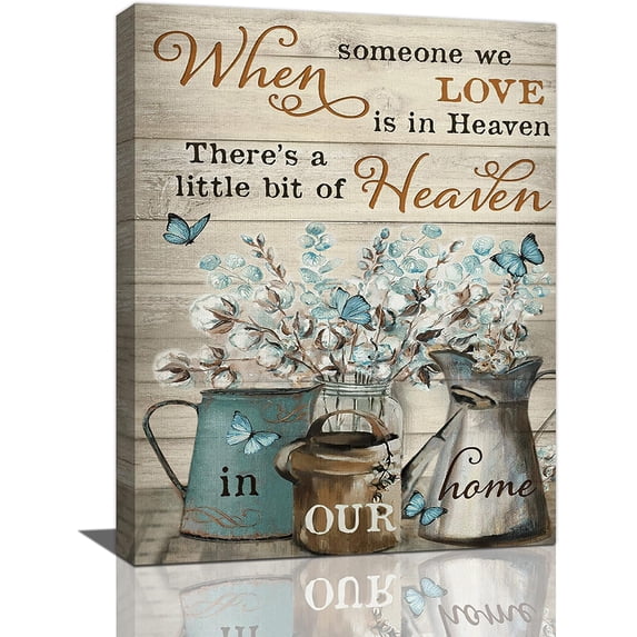 Farmhouse Flower Bathroom Decor Wall Art Vintage Butterfly Floral Blue Pictures Wall Decor Inspirational Quotes Canvas Painting Prints Artwork Home Decorations Framed for Bedroom12 x16